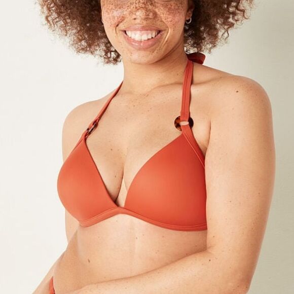 Victoria’s Secret Pink Swim Push Up Triangle Padded Bra Bikini Top with Rings - Picture 4 of 4